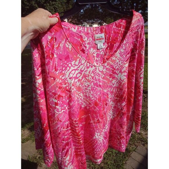 Ruby Rd Favorites Top 2X Pink Love Letter V Neck 3/4 Sleeve - Picture 1 of 6